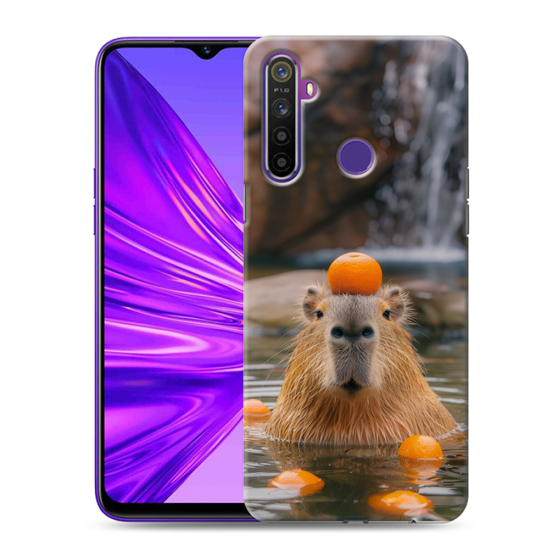 Силиконовый чехол на Realme 5 с принтом Капибара с апельсином Силиконовый чехол на Realme 5 с принтом Капибара с апельсином