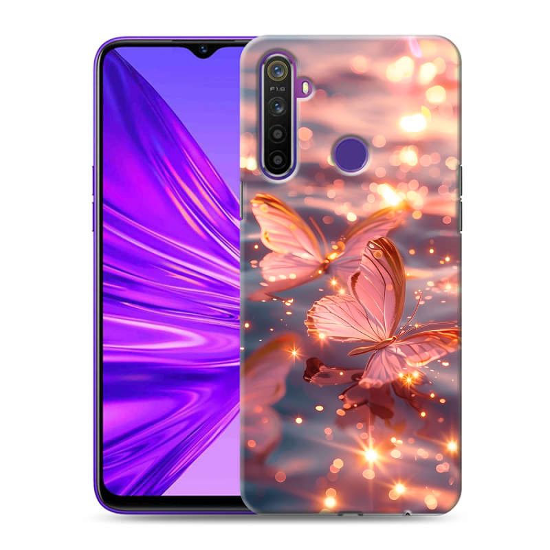 Силиконовый чехол на Realme 5 с принтом бабочки розовые Силиконовый чехол на Realme 5 с принтом бабочки розовые