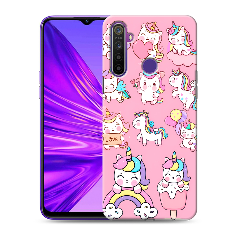 Силиконовый чехол на Realme 5 с принтом Единороги и радуга Силиконовый чехол на Realme 5 с принтом Единороги и радуга