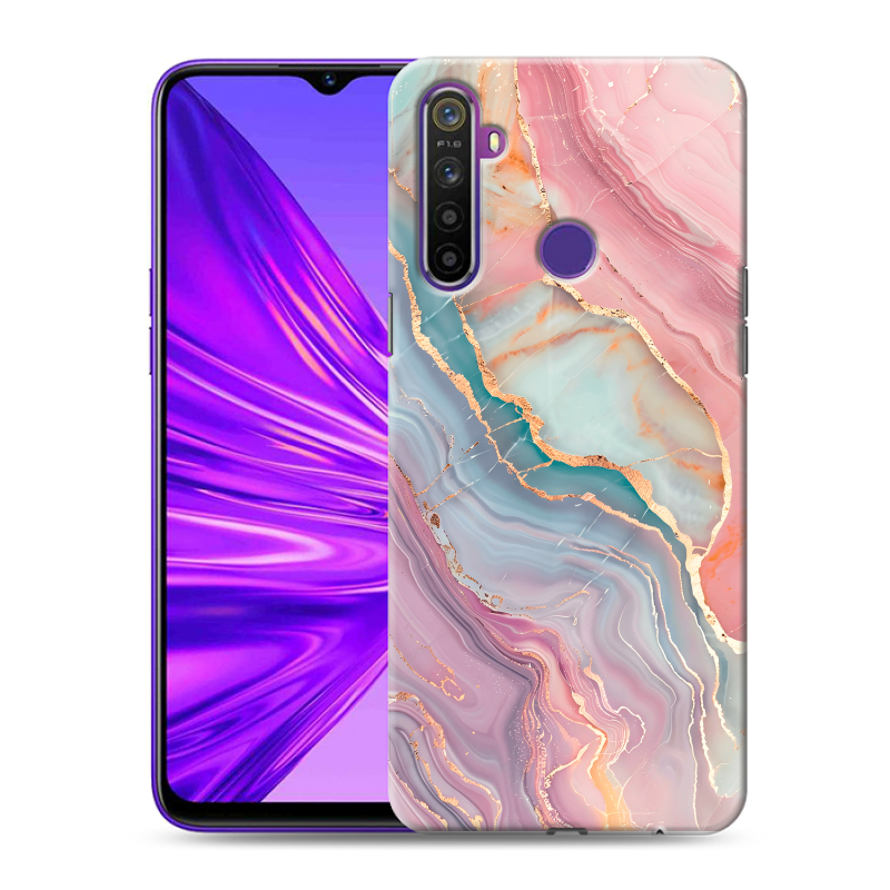 Силиконовый противоударный чехол на Realme 5 с принтом розовый мрамор Силиконовый противоударный чехол на Realme 5 с принтом розовый мрамор