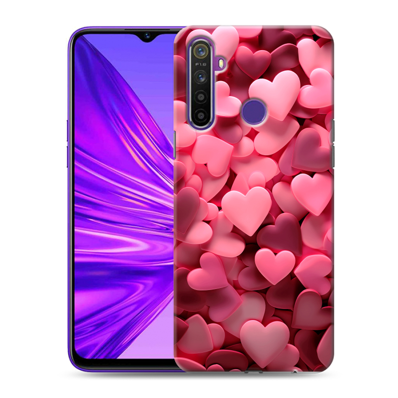 Силиконовый чехол на Realme 5 с принтом розовые сердечки Силиконовый чехол на Realme 5 с принтом розовые сердечки
