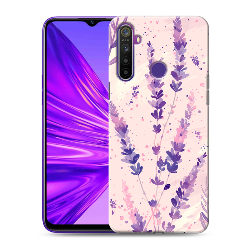 Силиконовый противоударный чехол на Realme 5 с принтом цветы лаванда Силиконовый противоударный чехол на Realme 5 с принтом цветы лаванда