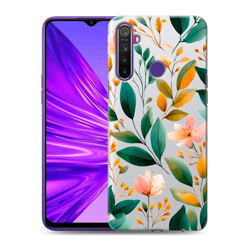 Силиконовый противоударный чехол на Realme 5 с принтом Цветы паттерн Силиконовый противоударный чехол на Realme 5 с принтом Цветы паттерн