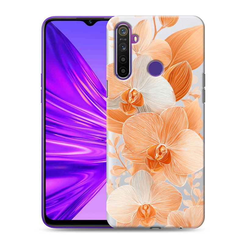 Силиконовый чехол на Realme 5 с принтом Бежевые цветы Силиконовый чехол на Realme 5 с принтом Бежевые цветы