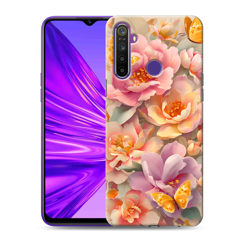 Силиконовый чехол на Realme 5 с принтом Цветы и бабочки Силиконовый чехол на Realme 5 с принтом Цветы и бабочки