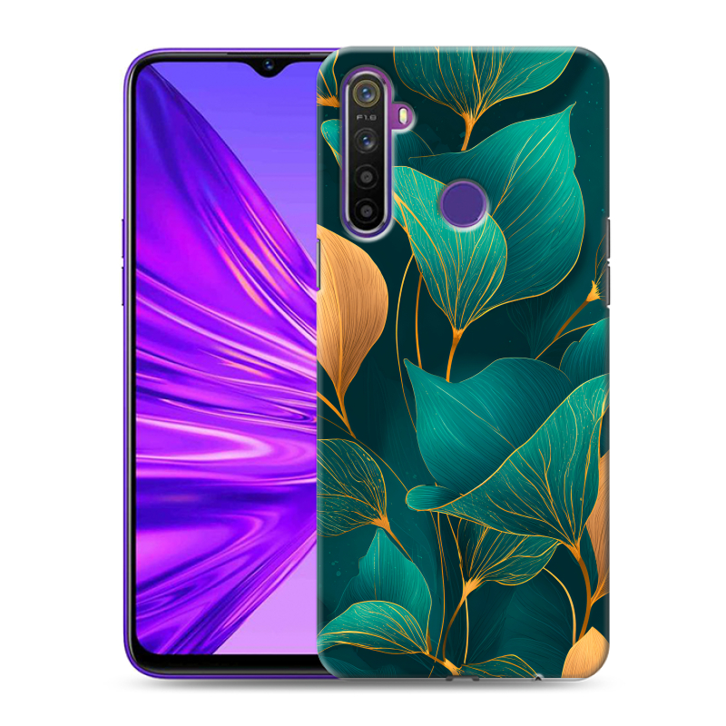 Силиконовый чехол на Realme 5 с принтом Листья и золото Силиконовый чехол на Realme 5 с принтом Листья и золото