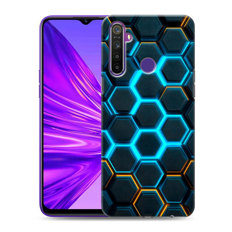 Силиконовый противоударный чехол на Realme 5 с принтом Неоновые соты Силиконовый противоударный чехол на Realme 5 с принтом Неоновые соты
