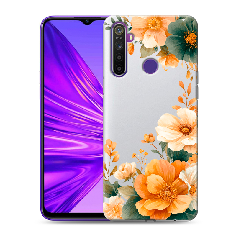Силиконовый противоударный чехол на Realme 5 с принтом Цветы принт Силиконовый противоударный чехол на Realme 5 с принтом Цветы принт