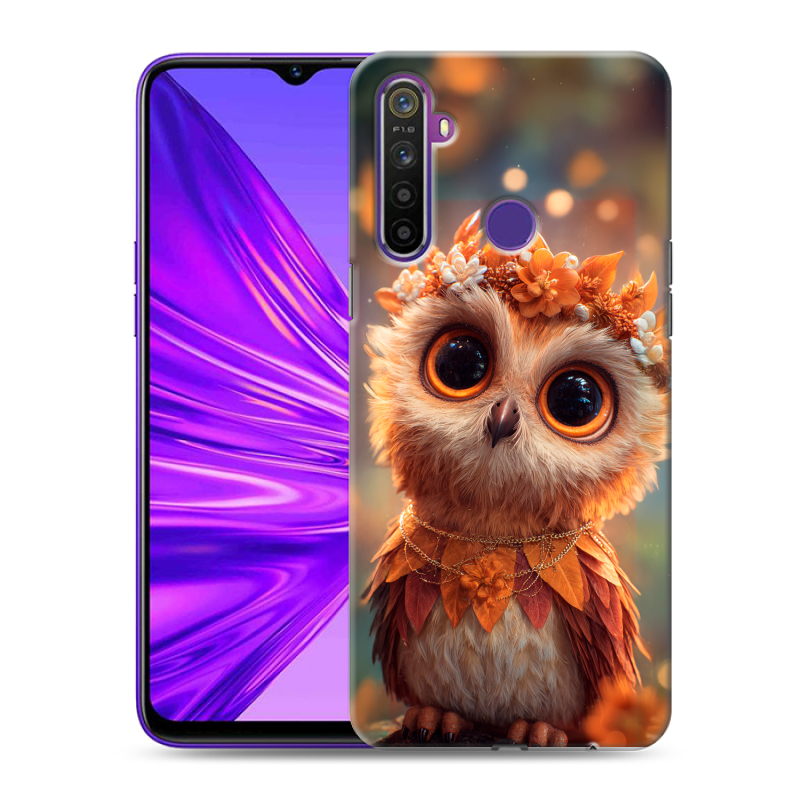 Силиконовый противоударный чехол на Realme 5 с принтом Милая сова Силиконовый противоударный чехол на Realme 5 с принтом Милая сова