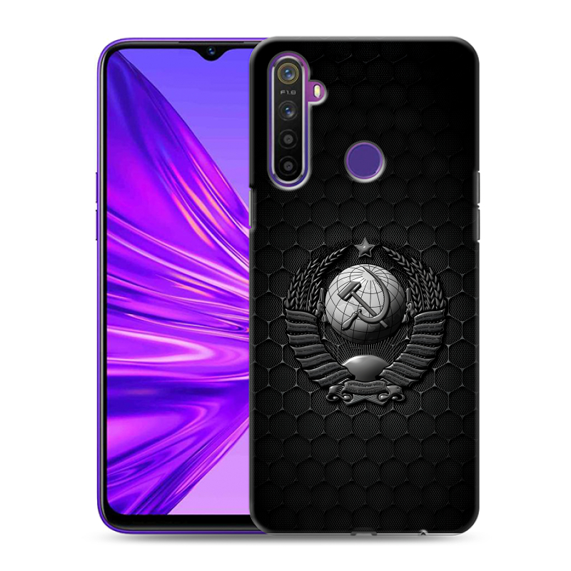 Силиконовый противоударный чехол на Realme 5 с принтом Герб Флаг СССР Силиконовый противоударный чехол на Realme 5 с принтом Герб Флаг СССР