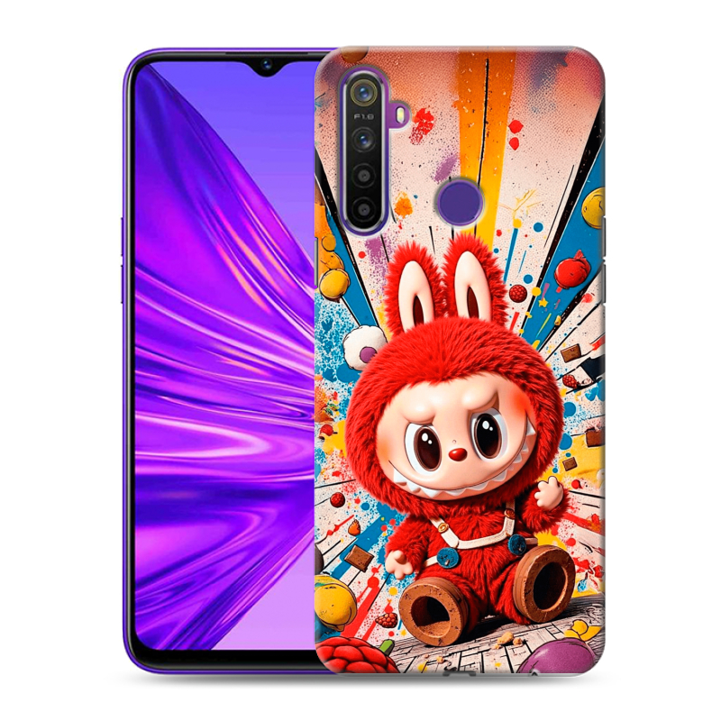 Силиконовый противоударный чехол на Realme 5 с принтом Labubu Лабубу Силиконовый противоударный чехол на Realme 5 с принтом Labubu Лабубу