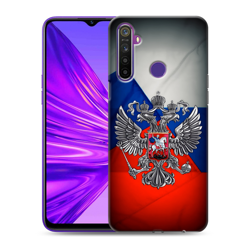 Силиконовый противоударный чехол на Realme 5 с принтом Флаг России Силиконовый противоударный чехол на Realme 5 с принтом Флаг России