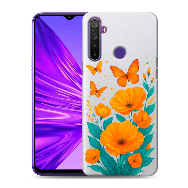 Силиконовый чехол на Realme 5 с принтом цветы бабочки Силиконовый чехол на Realme 5 с принтом цветы бабочки