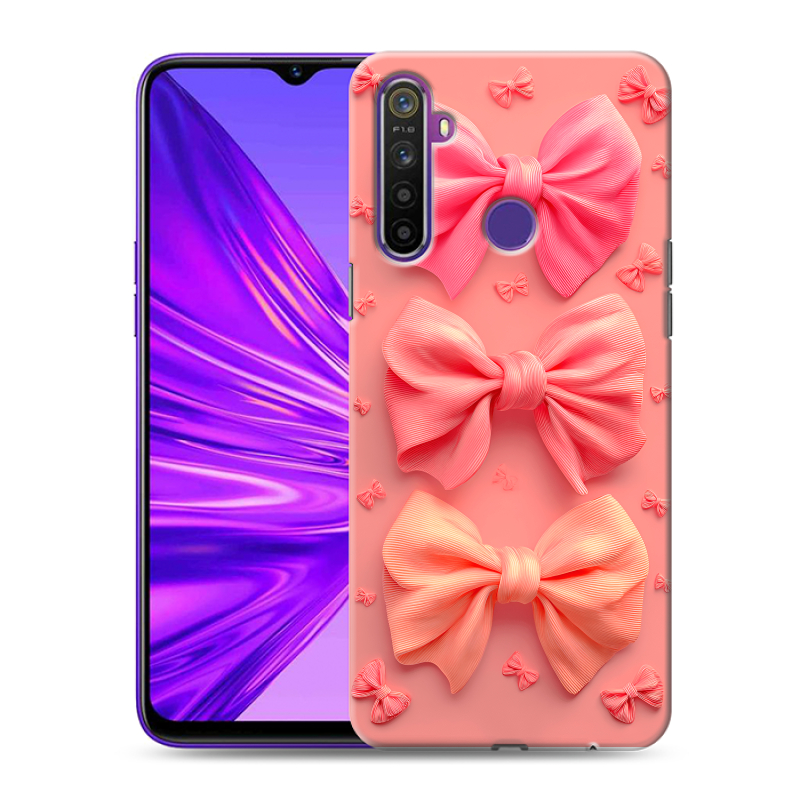 Силиконовый противоударный чехол на Realme 5 с принтом Розовые бантики Силиконовый противоударный чехол на Realme 5 с принтом Розовые бантики