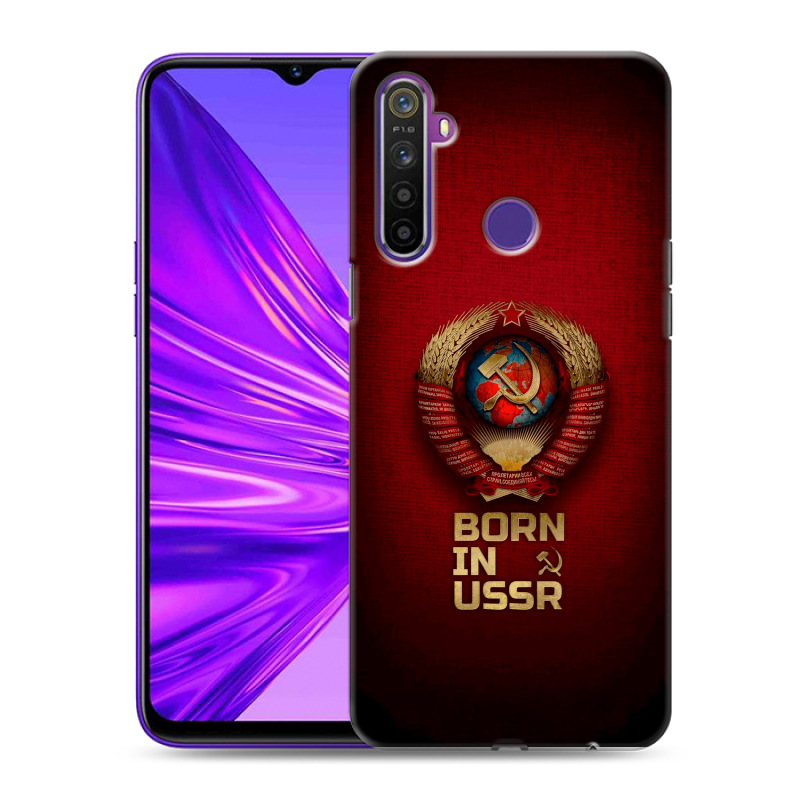 Силиконовый противоударный чехол на Realme 5 с принтом Флаг Герб СССР Силиконовый противоударный чехол на Realme 5 с принтом Флаг Герб СССР