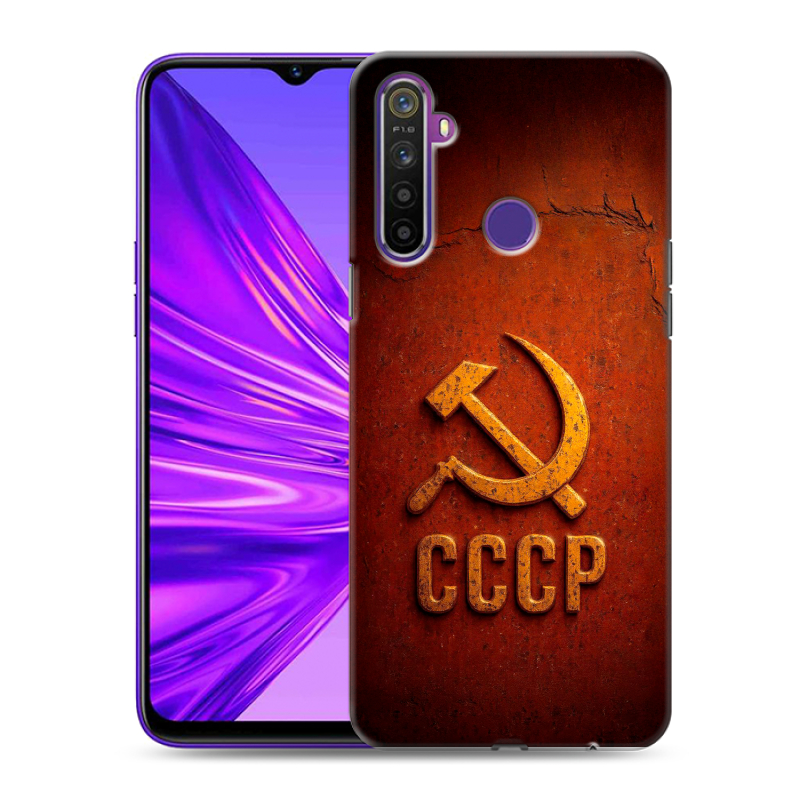 Силиконовый противоударный чехол на Realme 5 с принтом Флаг Герб СССР Силиконовый противоударный чехол на Realme 5 с принтом Флаг Герб СССР