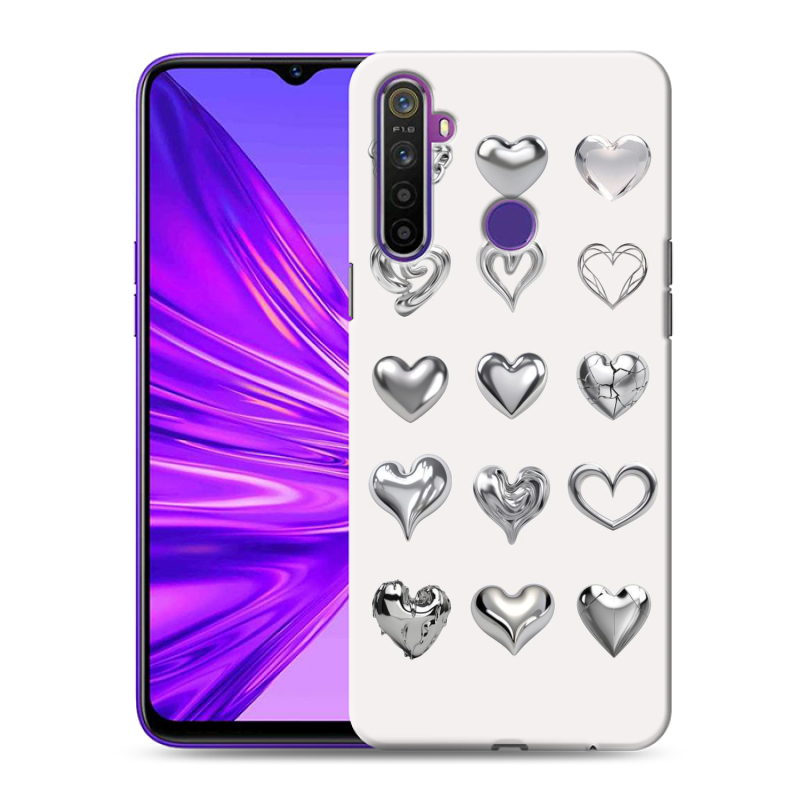 Силиконовый противоударный чехол на Realme 5 с принтом Y2K сердечки Силиконовый противоударный чехол на Realme 5 с принтом Y2K сердечки