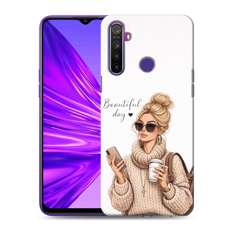 Силиконовый противоударный чехол на Realme 5 с принтом женский Силиконовый противоударный чехол на Realme 5 с принтом женский