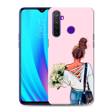 Силиконовый чехол на Realme 5 Pro с принтом Девушка и букет Силиконовый чехол на Realme 5 Pro с принтом Девушка и букет