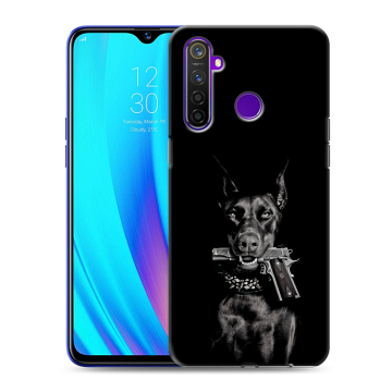 Силиконовый чехол на Realme 5 Pro с принтом Доберман и пистолет Силиконовый чехол на Realme 5 Pro с принтом Доберман и пистолет