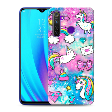 Силиконовый чехол на Realme 5 Pro с принтом Единороги