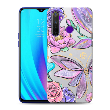 Силиконовый чехол на Realme 5 Pro с принтом Бабочки и цветы