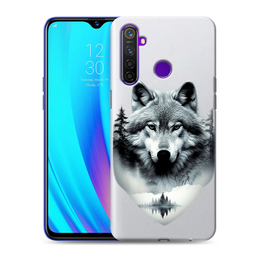 Силиконовый чехол на Realme 5 Pro с принтом Волк в лесу