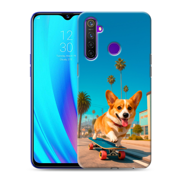 Силиконовый чехол на Realme 5 Pro с принтом Корги на скейте Силиконовый чехол на Realme 5 Pro с принтом Корги на скейте
