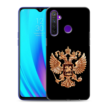 Силиконовый чехол на Realme 5 Pro с принтом Герб России золотой