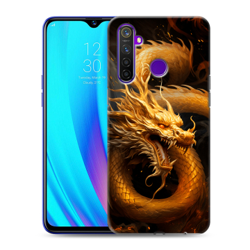 Силиконовый чехол на Realme 5 Pro с принтом Золотой дракон
