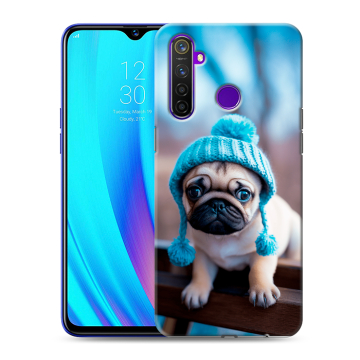 Силиконовый чехол на Realme 5 Pro с принтом Мопс в шапке