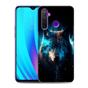 Силиконовый чехол на Realme 5 Pro с принтом Волк ночной