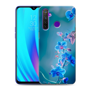 Силиконовый чехол на Realme 5 Pro с принтом Голубые цветы Силиконовый чехол на Realme 5 Pro с принтом Голубые цветы