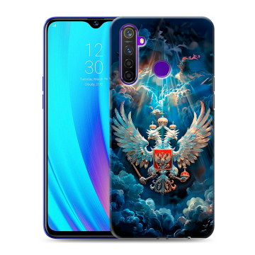 Силиконовый чехол на Realme 5 Pro с принтом Герб флаг России