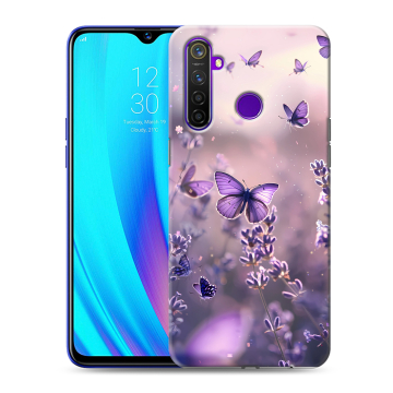 Силиконовый чехол на Realme 5 Pro с принтом бабочки и лаванда Силиконовый чехол на Realme 5 Pro с принтом бабочки и лаванда