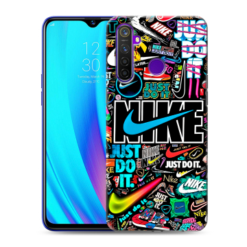 Силиконовый чехол на Realme 5 Pro с принтом найк nike черный