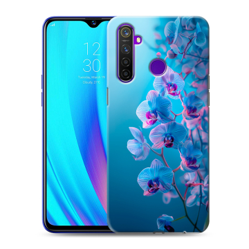 Силиконовый чехол на Realme 5 Pro с принтом голубые орхидеи
