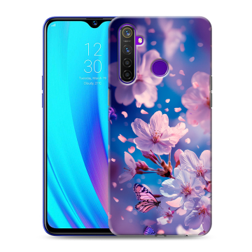 Силиконовый чехол на Realme 5 Pro с принтом цветы бабочки