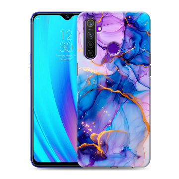 Силиконовый чехол на Realme 5 Pro с принтом синий мрамор Силиконовый чехол на Realme 5 Pro с принтом синий мрамор