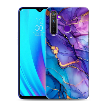 Силиконовый чехол на Realme 5 Pro с принтом синий мрамор