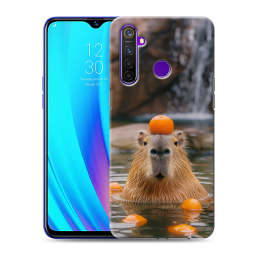 Силиконовый чехол на Realme 5 Pro с принтом Капибара с апельсином Силиконовый чехол на Realme 5 Pro с принтом Капибара с апельсином