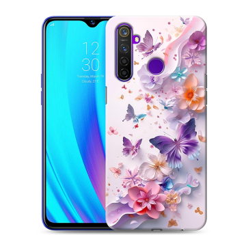 Силиконовый чехол на Realme 5 Pro с принтом цветы бабочки
