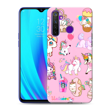 Силиконовый чехол на Realme 5 Pro с принтом розовые единороги Силиконовый чехол на Realme 5 Pro с принтом розовые единороги
