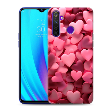 Силиконовый чехол на Realme 5 Pro с принтом розовые сердечки
