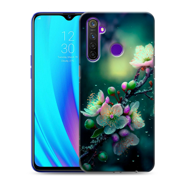 Силиконовый чехол на Realme 5 Pro с принтом Цветы и мрамор