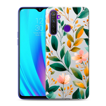 Силиконовый чехол на Realme 5 Pro с принтом Цветы паттерн