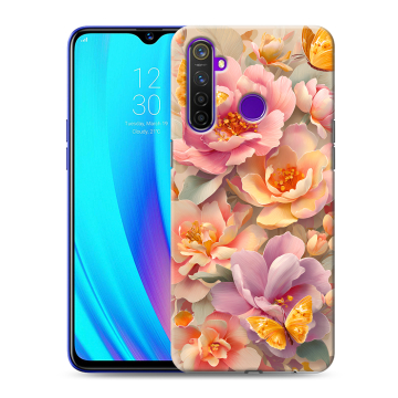 Силиконовый чехол на Realme 5 Pro с принтом Цветы и бабочки