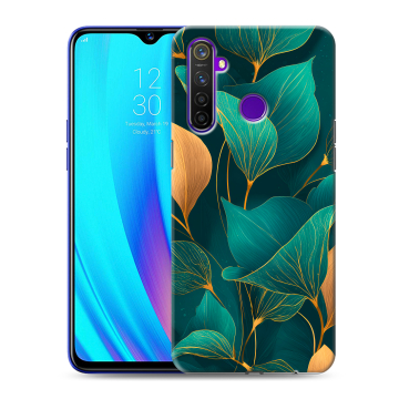 Силиконовый чехол на Realme 5 Pro с принтом Листья и золото
