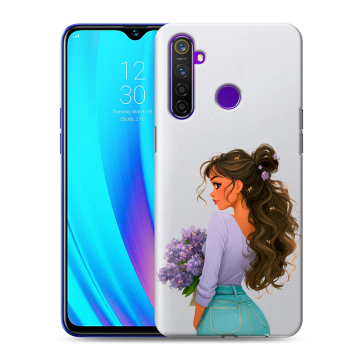 Силиконовый чехол на Realme 5 Pro с принтом девушка цветы