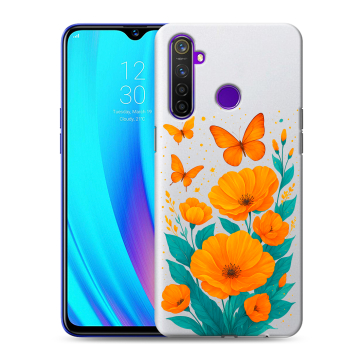 Силиконовый чехол на Realme 5 Pro с принтом цветы бабочки